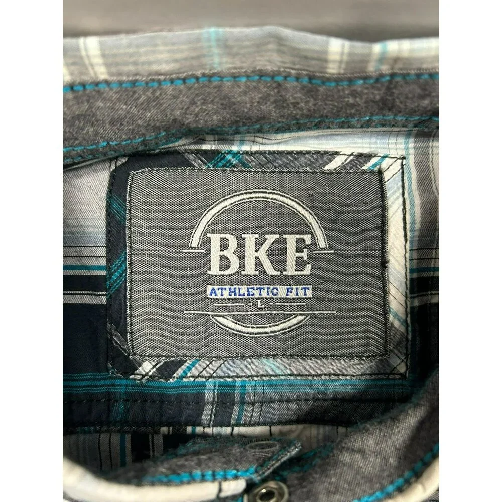 BKE Men's Athletic Fit Long Sleeve Plaid Button-Up Shirt Pearl Snap Pockets - Picture 2 of 6